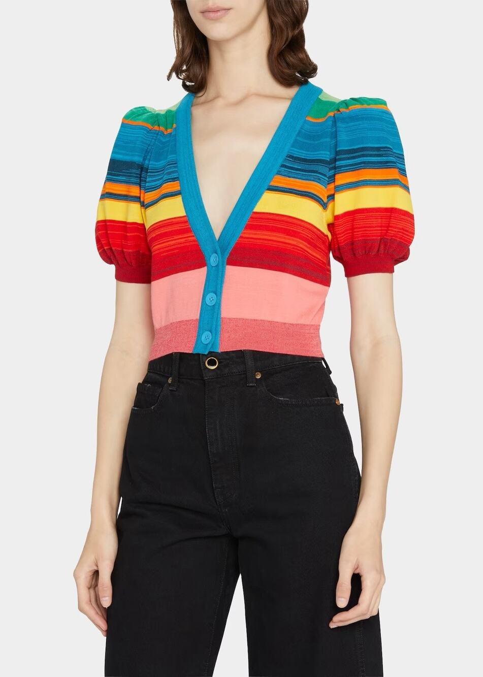 NWOT Alice + Olivia Romi Striped Puff-Sleeve Cropped Cardigan. Size XS New